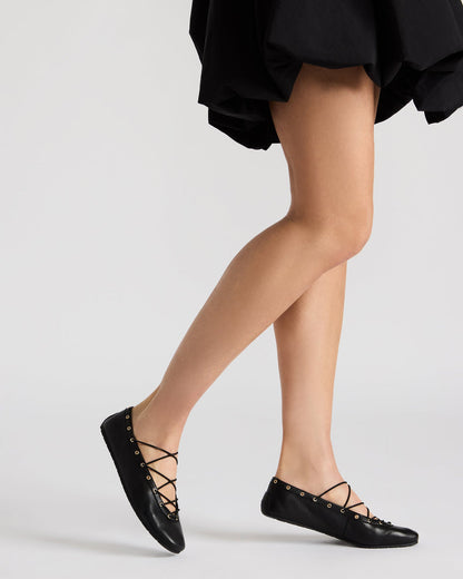 POINTE Black Leather Women's Ballet Square-Toe Flat - Steve Madden
