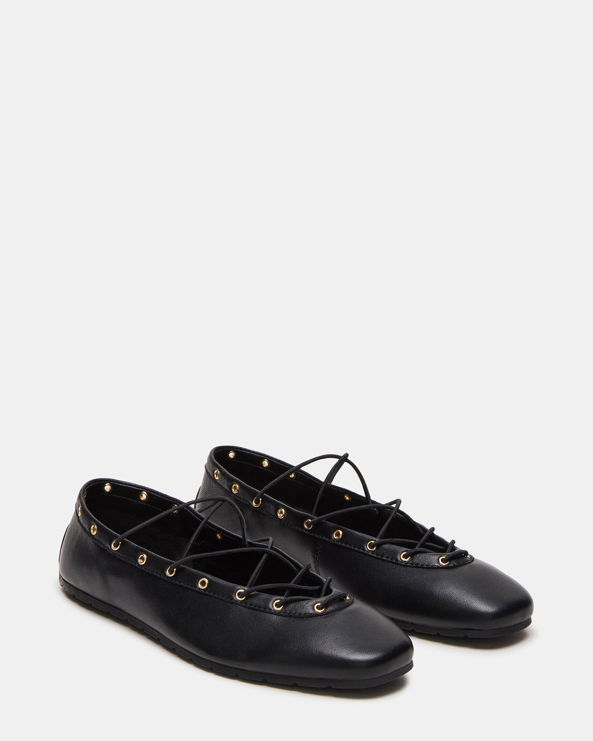 POINTE Black Leather Women's Ballet Square-Toe Flat - Steve Madden
