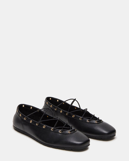 POINTE Black Leather Women's Ballet Square-Toe Flat - Steve Madden