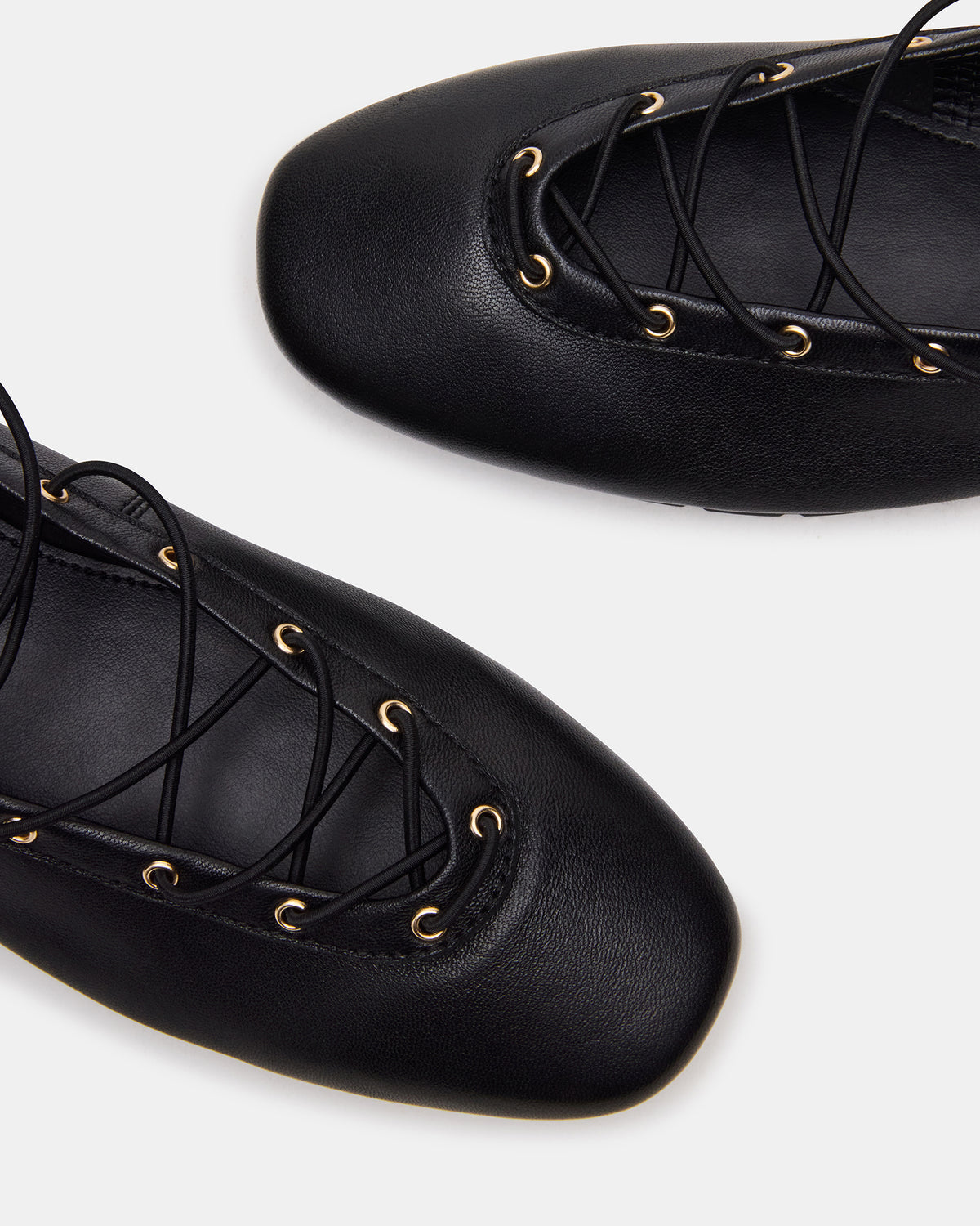 POINTE Black Leather Women's Ballet Square-Toe Flat - Steve Madden