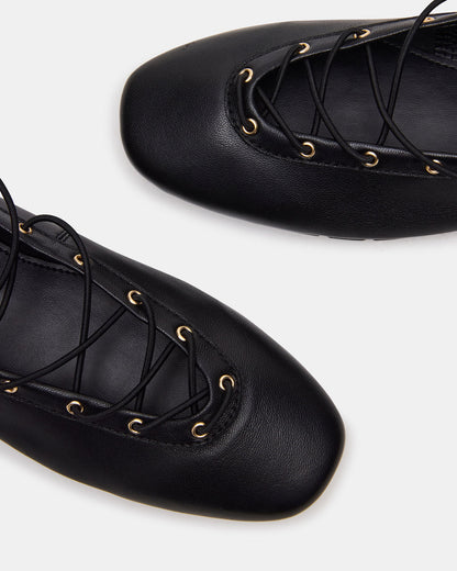 POINTE Black Leather Women's Ballet Square-Toe Flat - Steve Madden