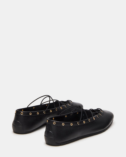 POINTE Black Leather Women's Ballet Square-Toe Flat - Steve Madden