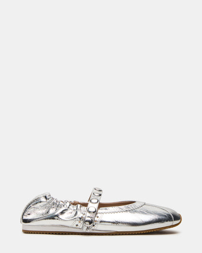 ANAYA Silver Leather Studs Mary Jane Ballet Women's Flat - Steve Madden
