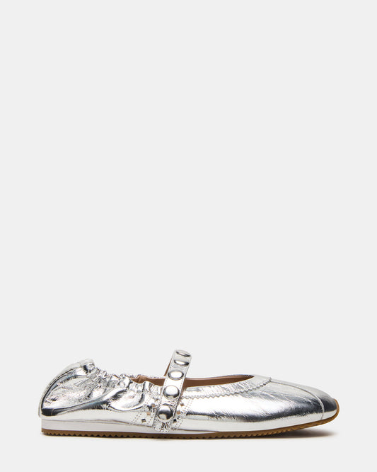 ANAYA Silver Leather Studs Mary Jane Ballet Women's Flat - Steve Madden