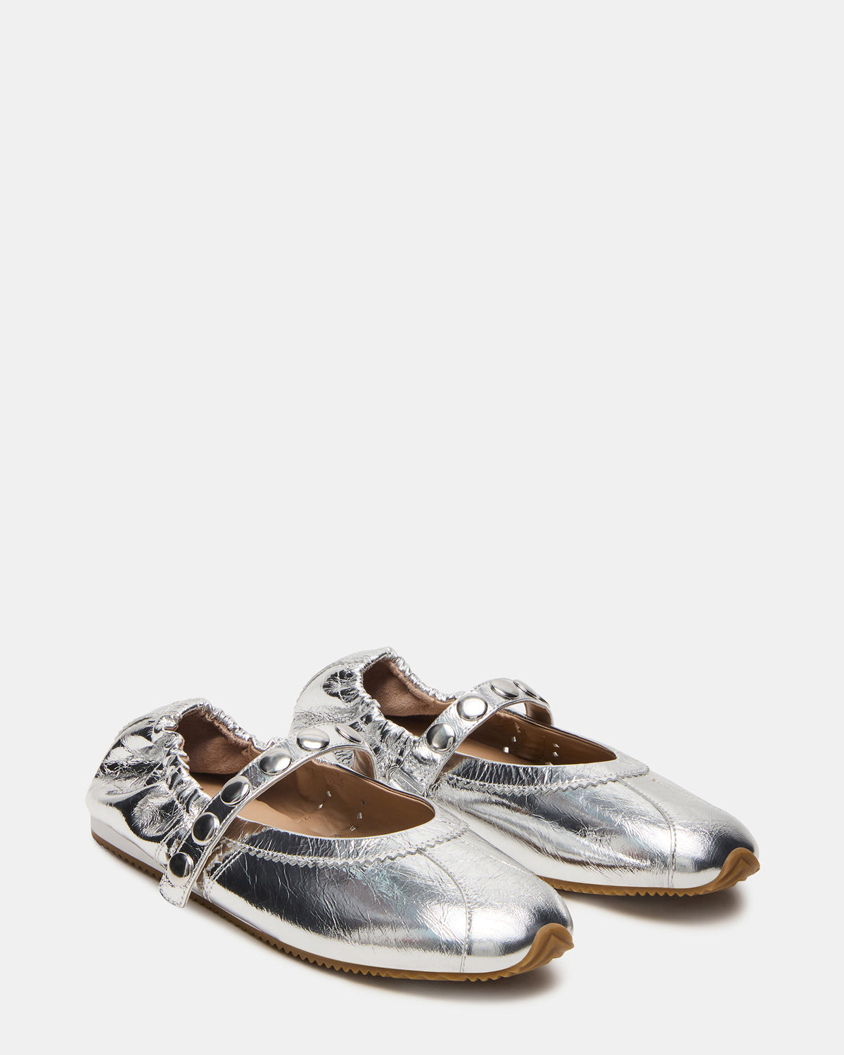 ANAYA Silver Leather Studs Mary Jane Ballet Women's Flat - Steve Madden