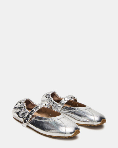 ANAYA Silver Leather Studs Mary Jane Ballet Women's Flat - Steve Madden
