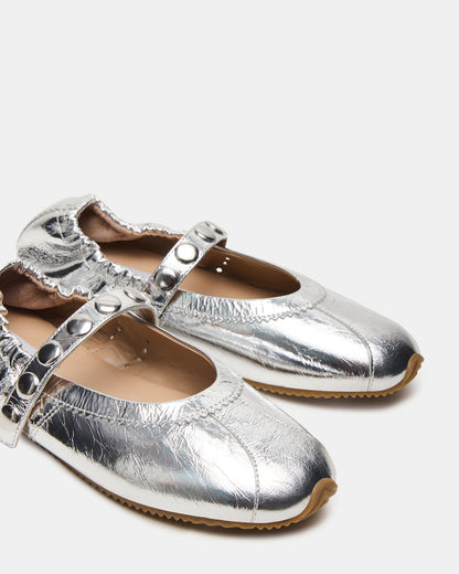 ANAYA Silver Leather Studs Mary Jane Ballet Women's Flat - Steve Madden