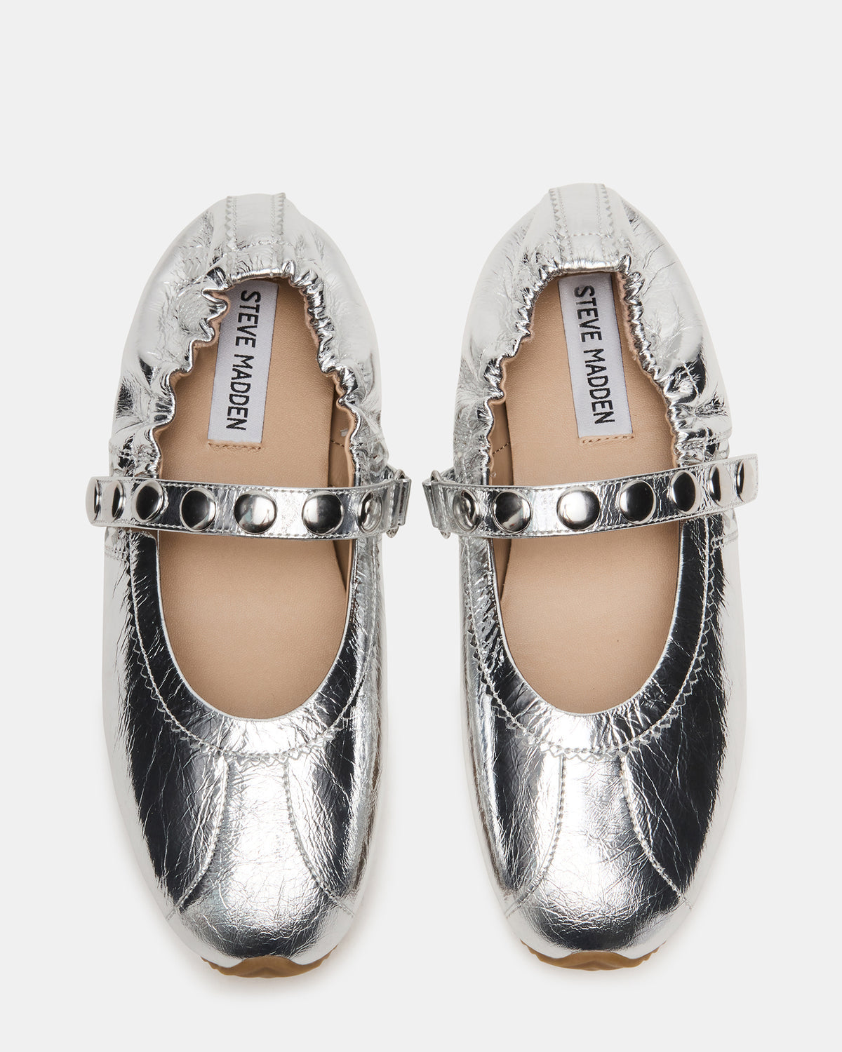 ANAYA Silver Leather Studs Mary Jane Ballet Women's Flat - Steve Madden