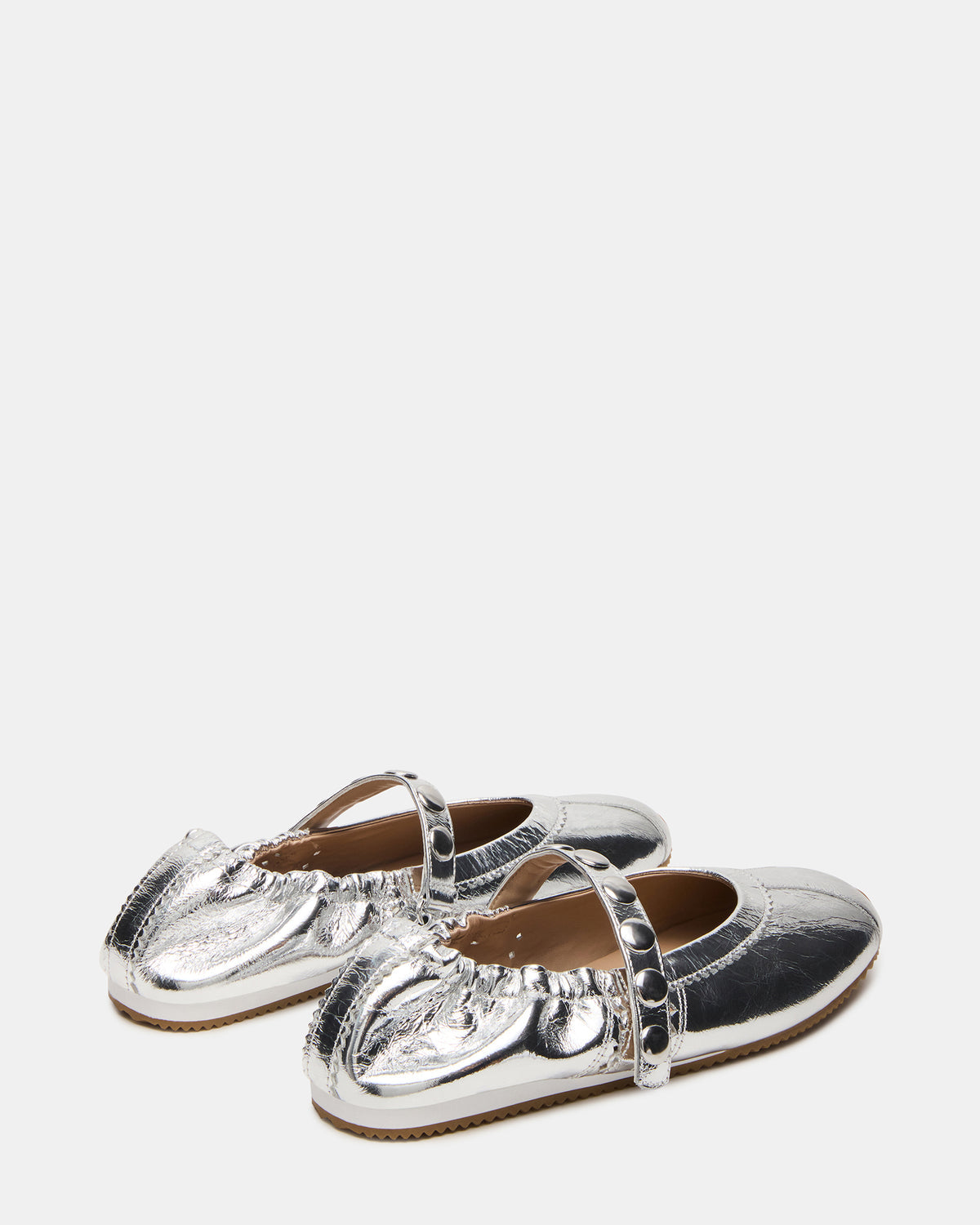 ANAYA Silver Leather Studs Mary Jane Ballet Women's Flat - Steve Madden