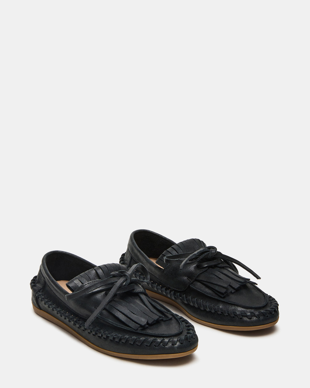 SAMUAL Black Distressed Fringe Boat Women's Loafer - Steve Madden