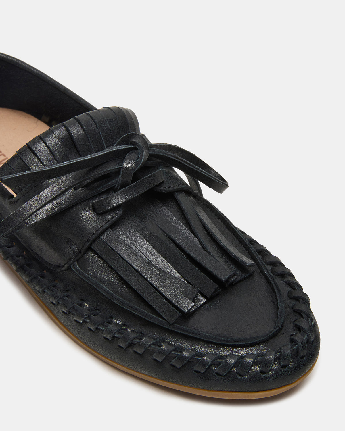 SAMUAL Black Distressed Fringe Boat Women's Loafer - Steve Madden