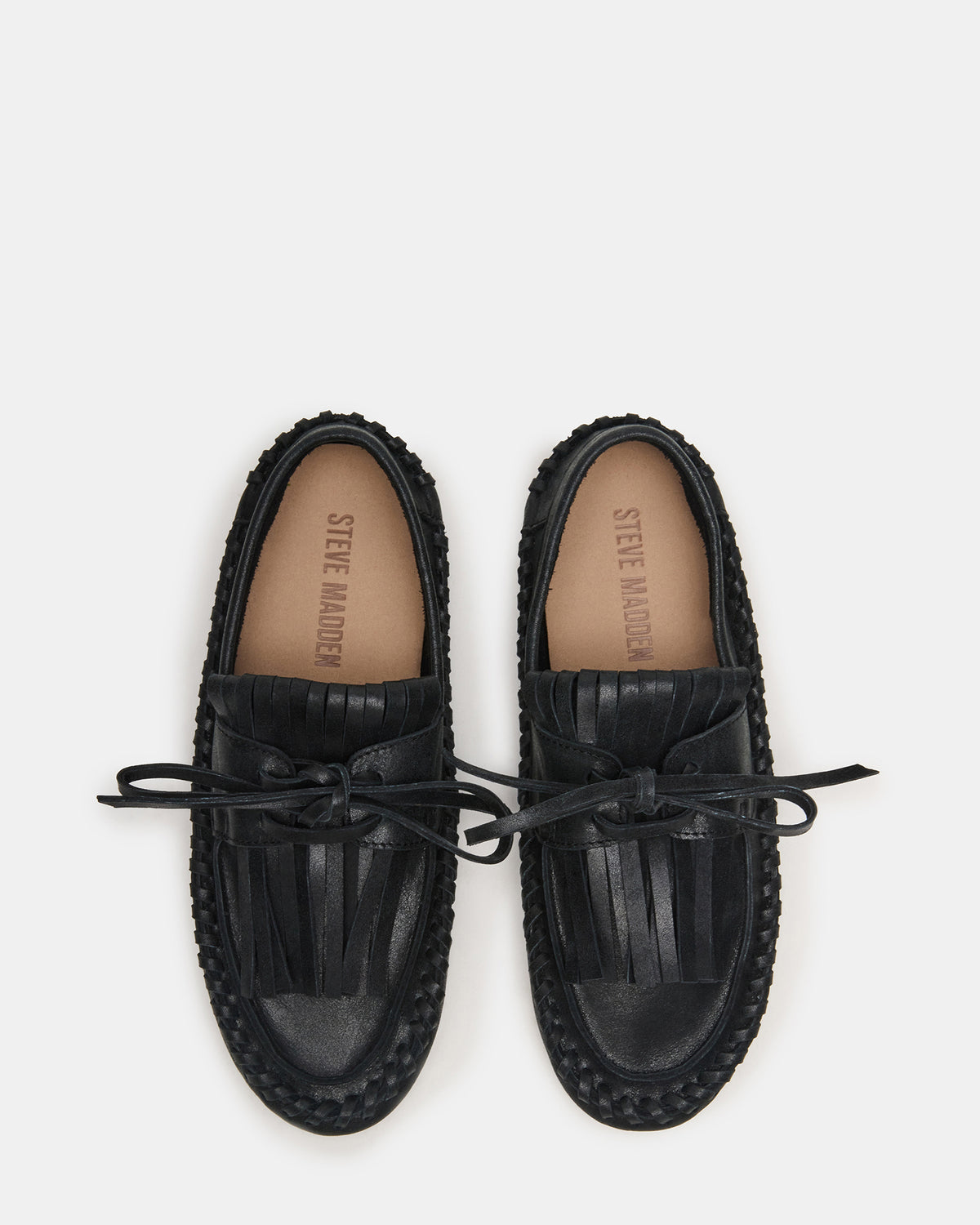 SAMUAL Black Distressed Fringe Boat Women's Loafer - Steve Madden
