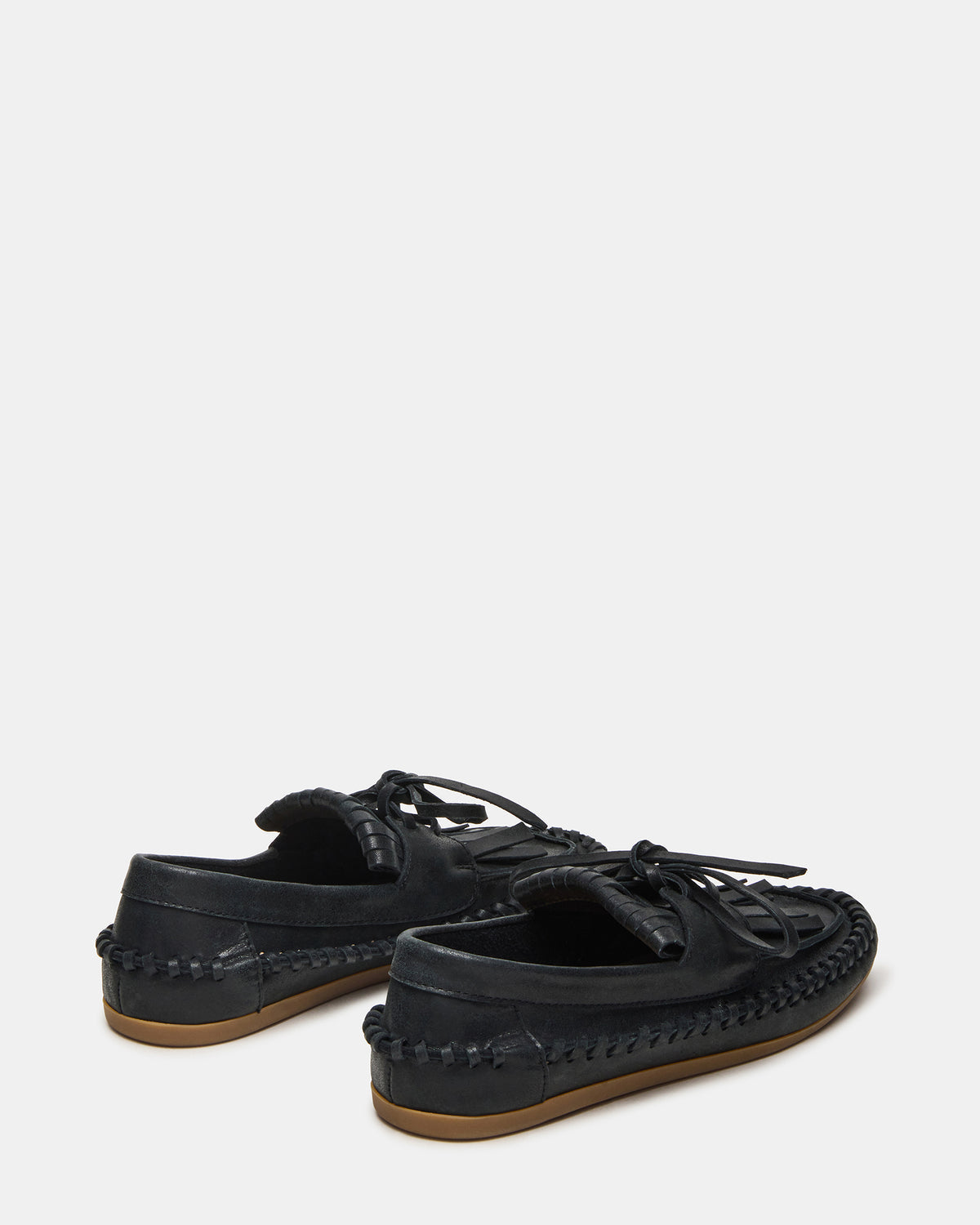 SAMUAL Black Distressed Fringe Boat Women's Loafer - Steve Madden