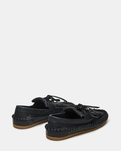 SAMUAL Black Distressed Fringe Boat Women's Loafer - Steve Madden