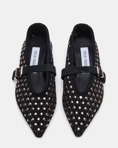 NICO Black Suede Women's Pointed-Toe Mary Jane Flat - Steve Madden