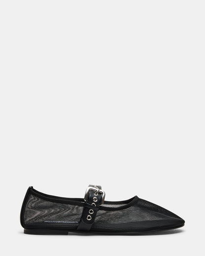 MITSY Black/Black Mary Jane Mesh Ballet Women's Flat - Steve Madden