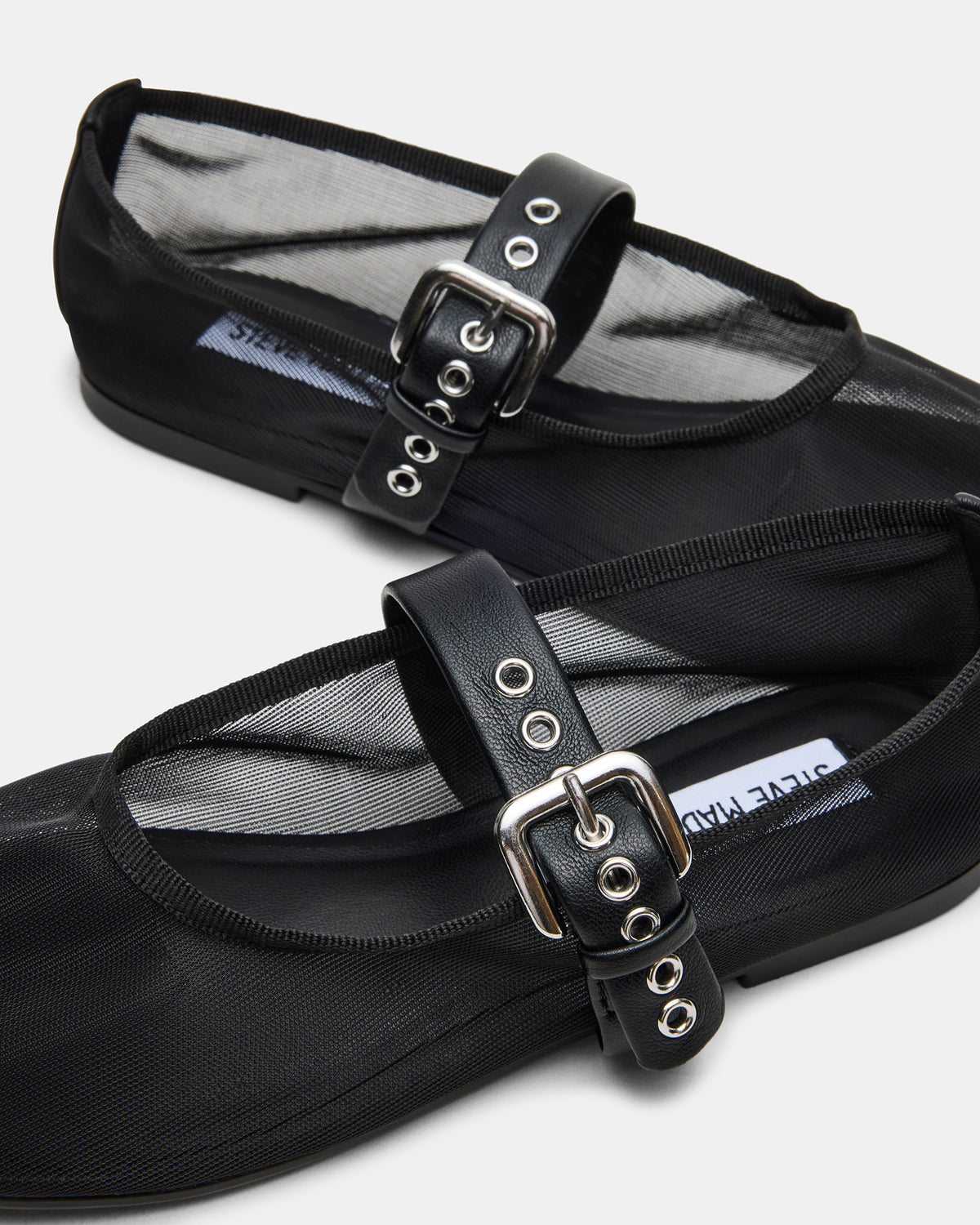 MITSY Black/Black Mary Jane Mesh Ballet Women's Flat - Steve Madden