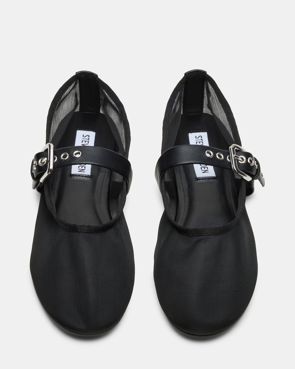 MITSY Black/Black Mary Jane Mesh Ballet Women's Flat - Steve Madden
