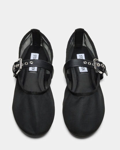 MITSY Black/Black Mary Jane Mesh Ballet Women's Flat - Steve Madden