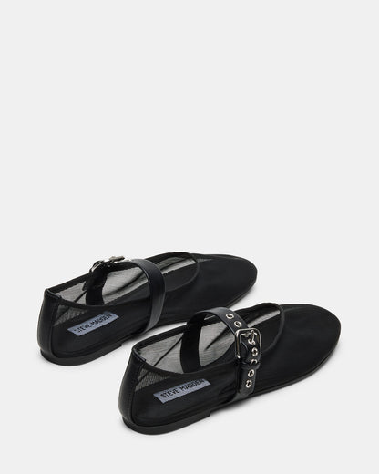 MITSY Black/Black Mary Jane Mesh Ballet Women's Flat - Steve Madden