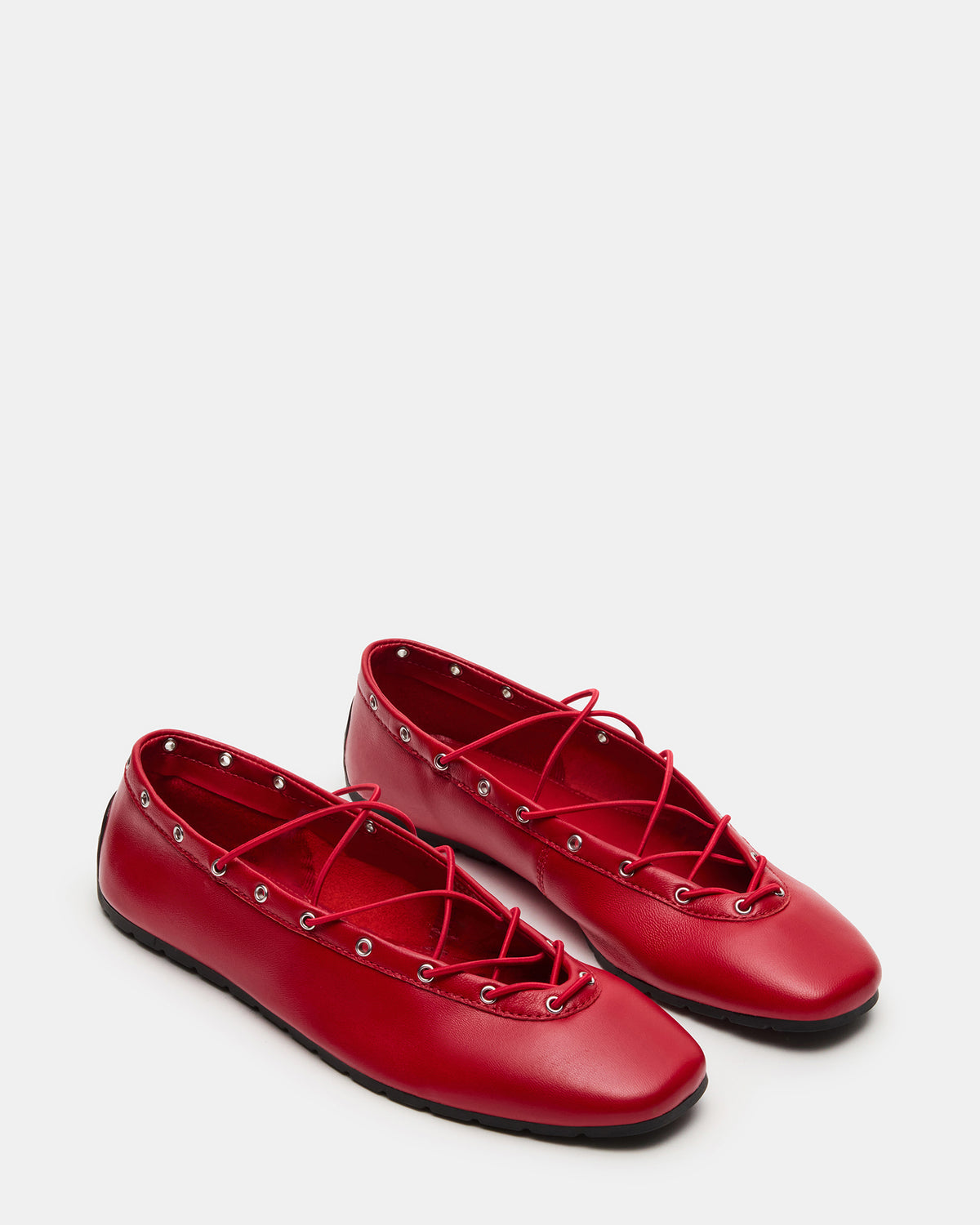POINTE Red Leather Women's Ballet Square-Toe Flat - Steve Madden