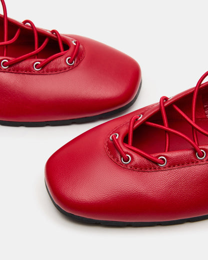 POINTE Red Leather Women's Ballet Square-Toe Flat - Steve Madden