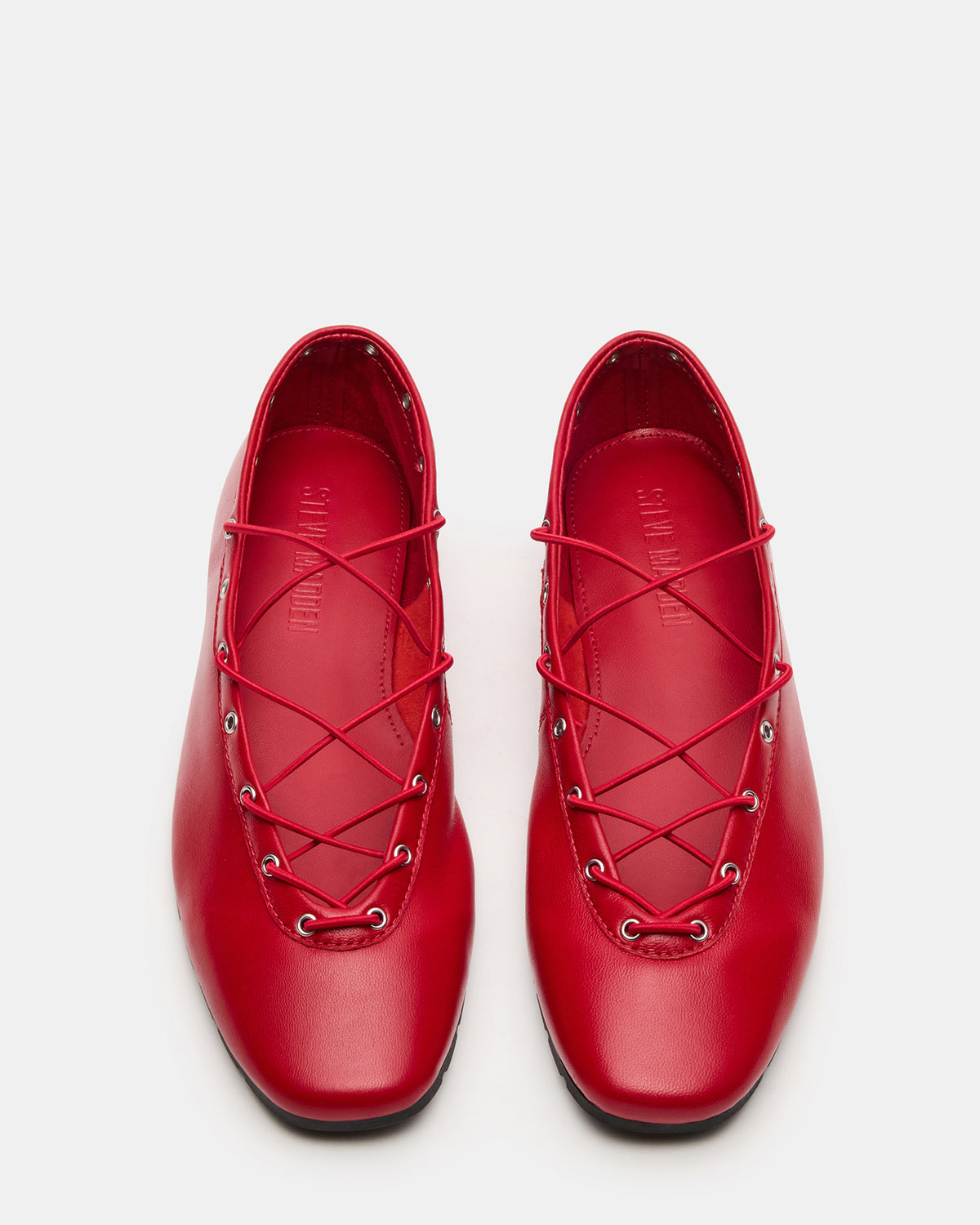 POINTE Red Leather Women's Ballet Square-Toe Flat - Steve Madden