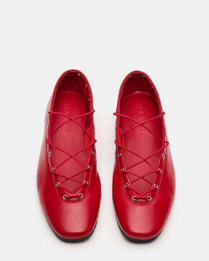 POINTE Red Leather Women's Ballet Square-Toe Flat - Steve Madden