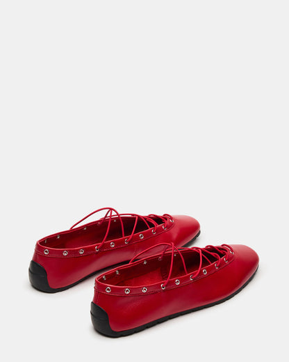 POINTE Red Leather Women's Ballet Square-Toe Flat - Steve Madden