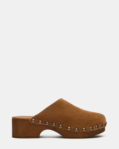 DANVER Chestnut Suede Studded Slip-On Mule Clog Women's Flat - Steve Madden