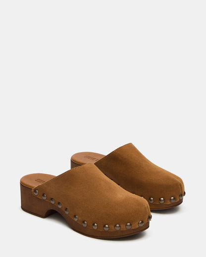 DANVER Chestnut Suede Studded Slip-On Mule Clog Women's Flat - Steve Madden