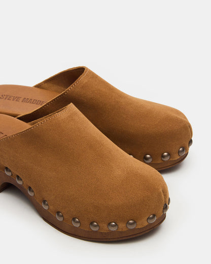DANVER Chestnut Suede Studded Slip-On Mule Clog Women's Flat - Steve Madden