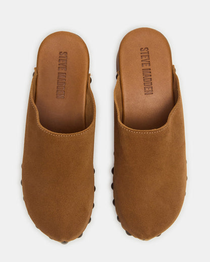 DANVER Chestnut Suede Studded Slip-On Mule Clog Women's Flat - Steve Madden