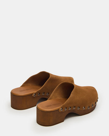 DANVER Chestnut Suede Studded Slip-On Mule Clog Women's Flat - Steve Madden