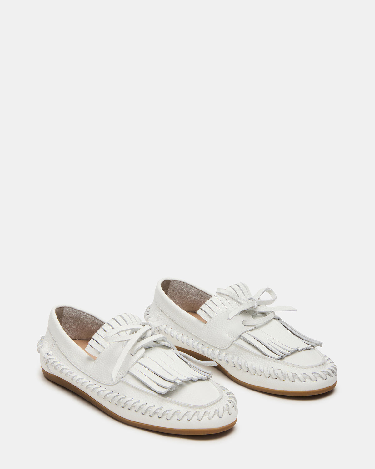 SAMUAL White Leather Fringe Boat Women's Loafer - Steve Madden