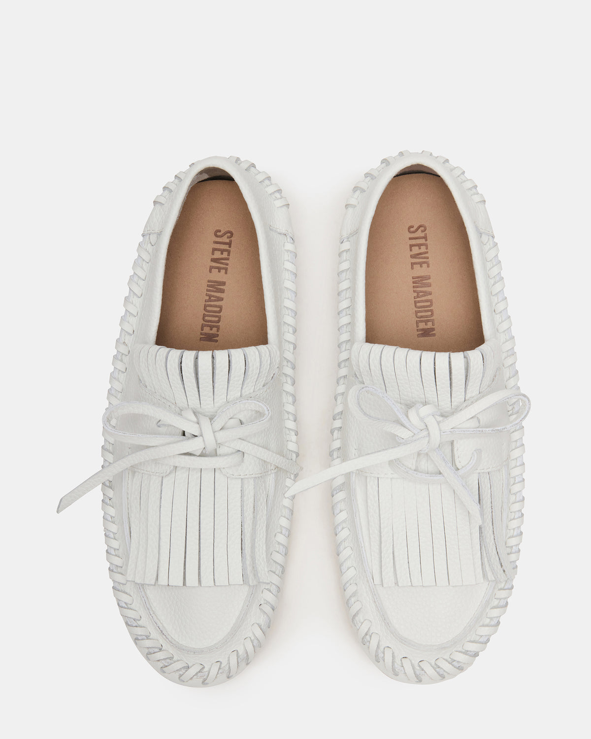 SAMUAL White Leather Fringe Boat Women's Loafer - Steve Madden