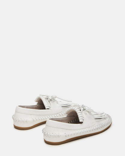 SAMUAL White Leather Fringe Boat Women's Loafer - Steve Madden