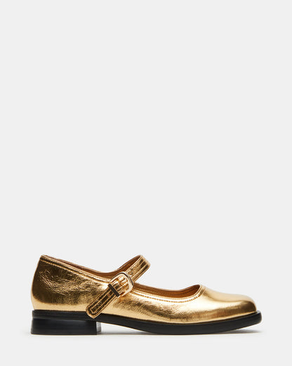 DELANCY Gold Leather Women's Mary Jane Flats - Steve Madden