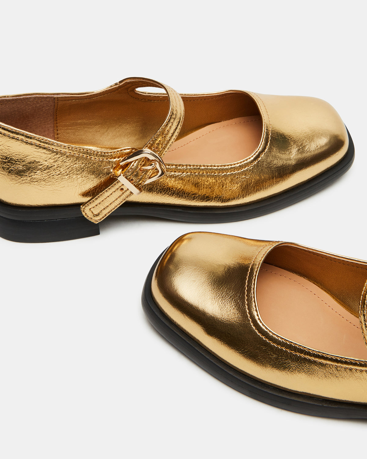 DELANCY Gold Leather Women's Mary Jane Flats - Steve Madden
