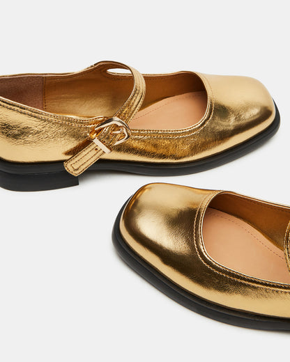 DELANCY Gold Leather Women's Mary Jane Flats - Steve Madden