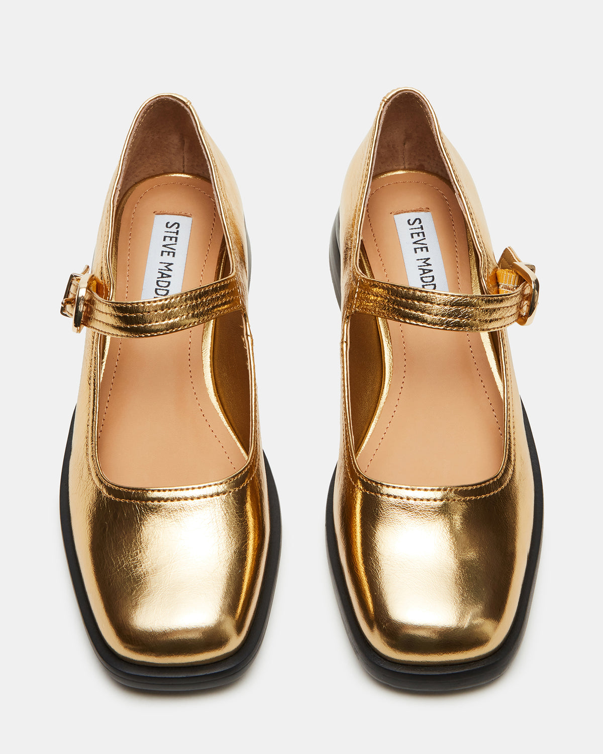 DELANCY Gold Leather Women's Mary Jane Flats - Steve Madden