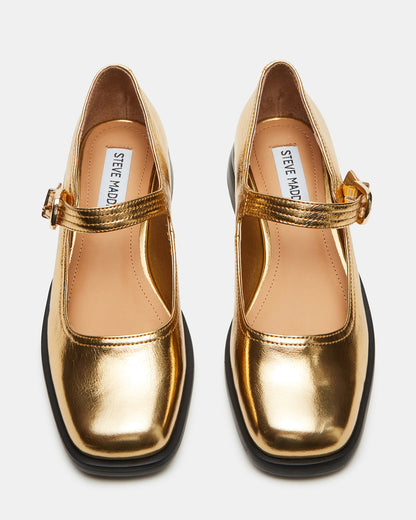 DELANCY Gold Leather Women's Mary Jane Flats - Steve Madden