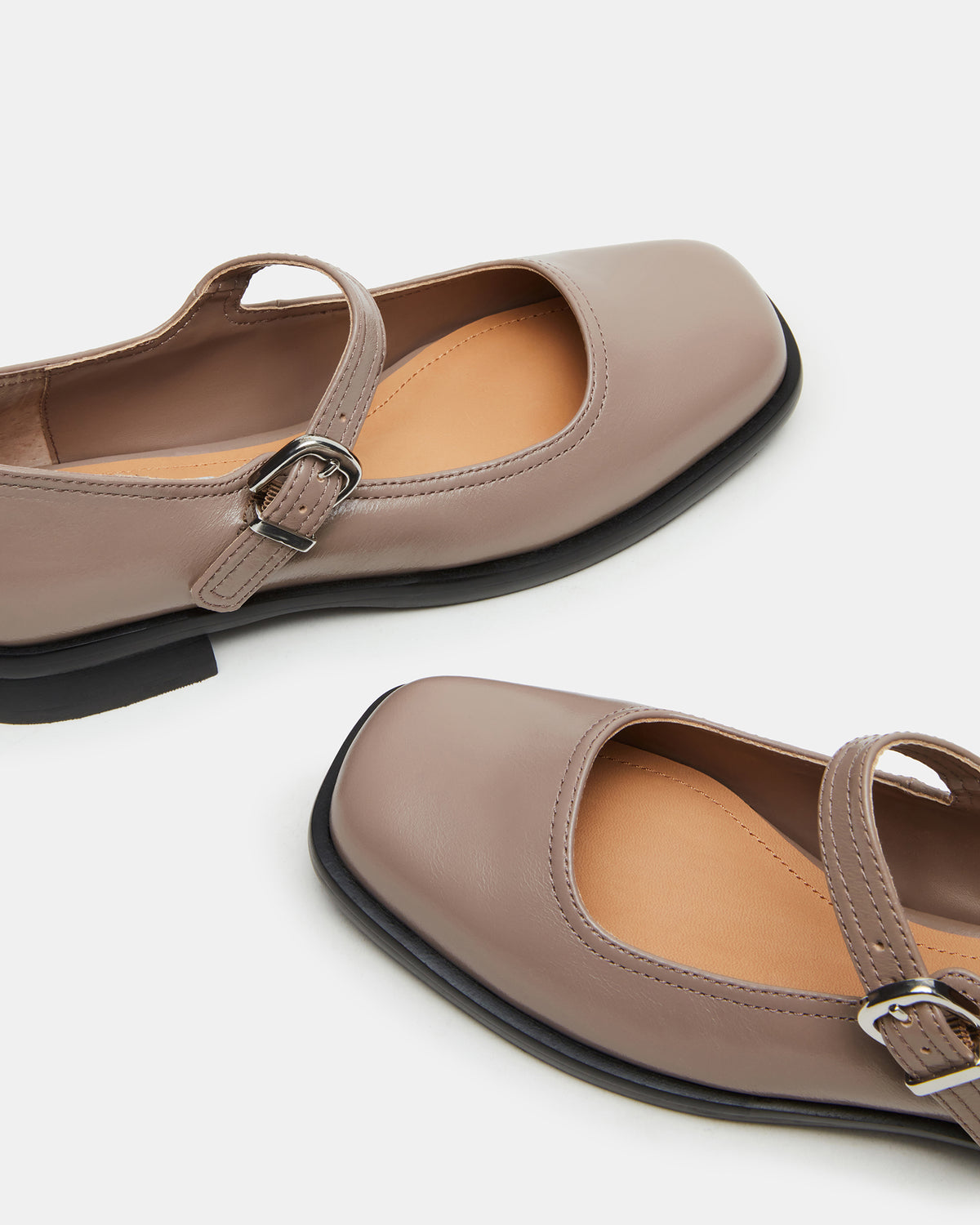 DELANCY Taupe Leather Women's Mary Jane Flats - Steve Madden