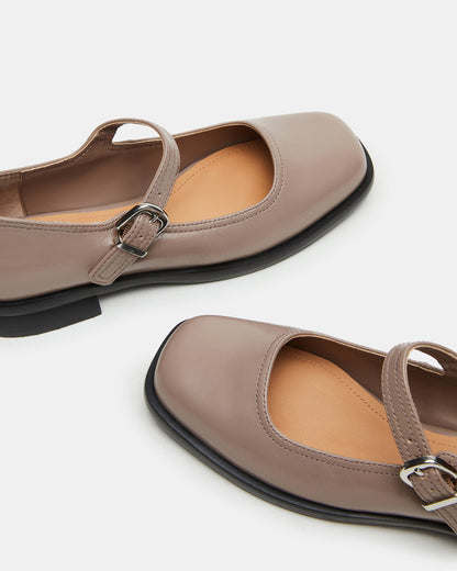 DELANCY Taupe Leather Women's Mary Jane Flats - Steve Madden