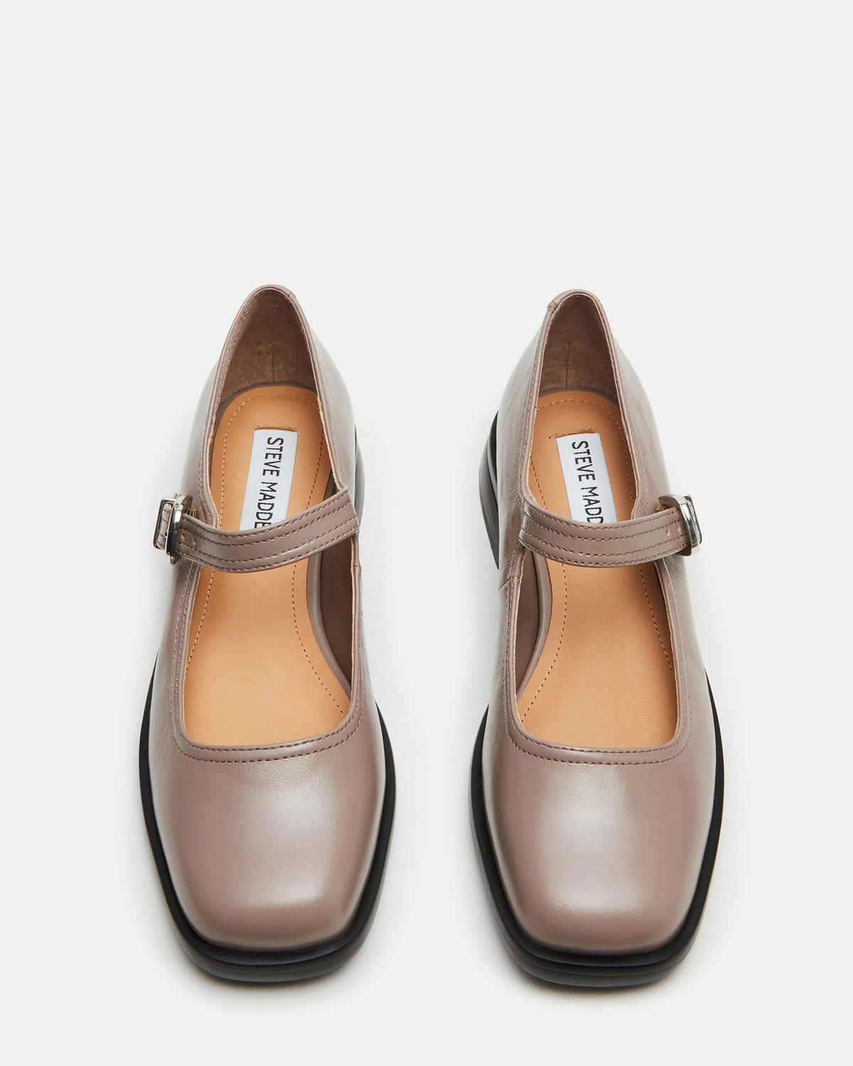 DELANCY Taupe Leather Women's Mary Jane Flats - Steve Madden