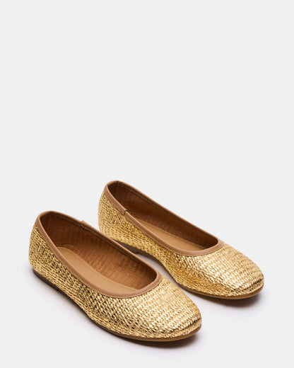 MERLOT Gold Raffia Ballet Women's Flat - Steve Madden