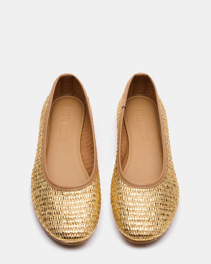 MERLOT Gold Raffia Ballet Women's Flat - Steve Madden