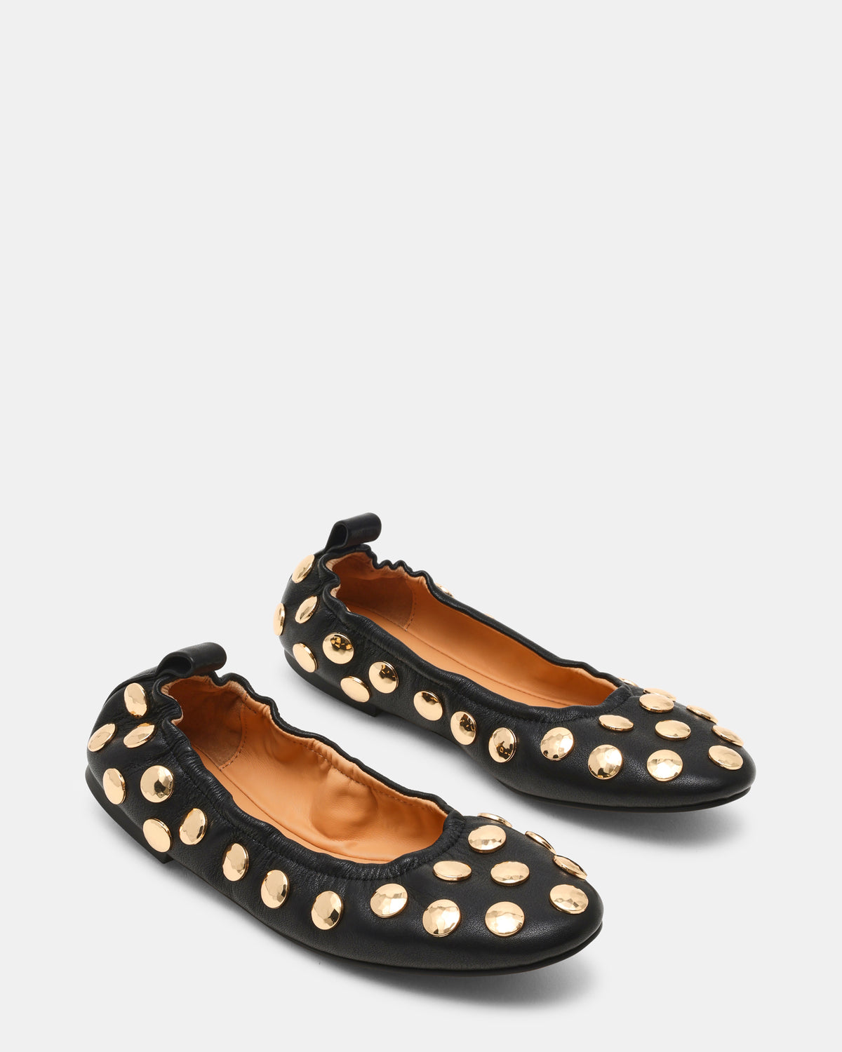 LANTA Black Leather Studded Gold-Detail Round-Toe Women's Flat - Steve Madden