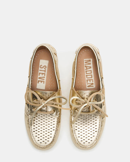 SAIL Gold Leather Flat Loafer | Women's Loafers - Steve Madden