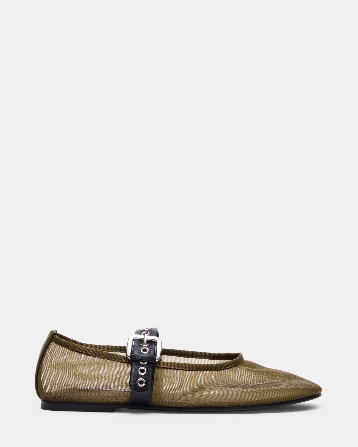 MITSY Olive/Black Mary Jane Mesh Ballet Women's Flat - Steve Madden